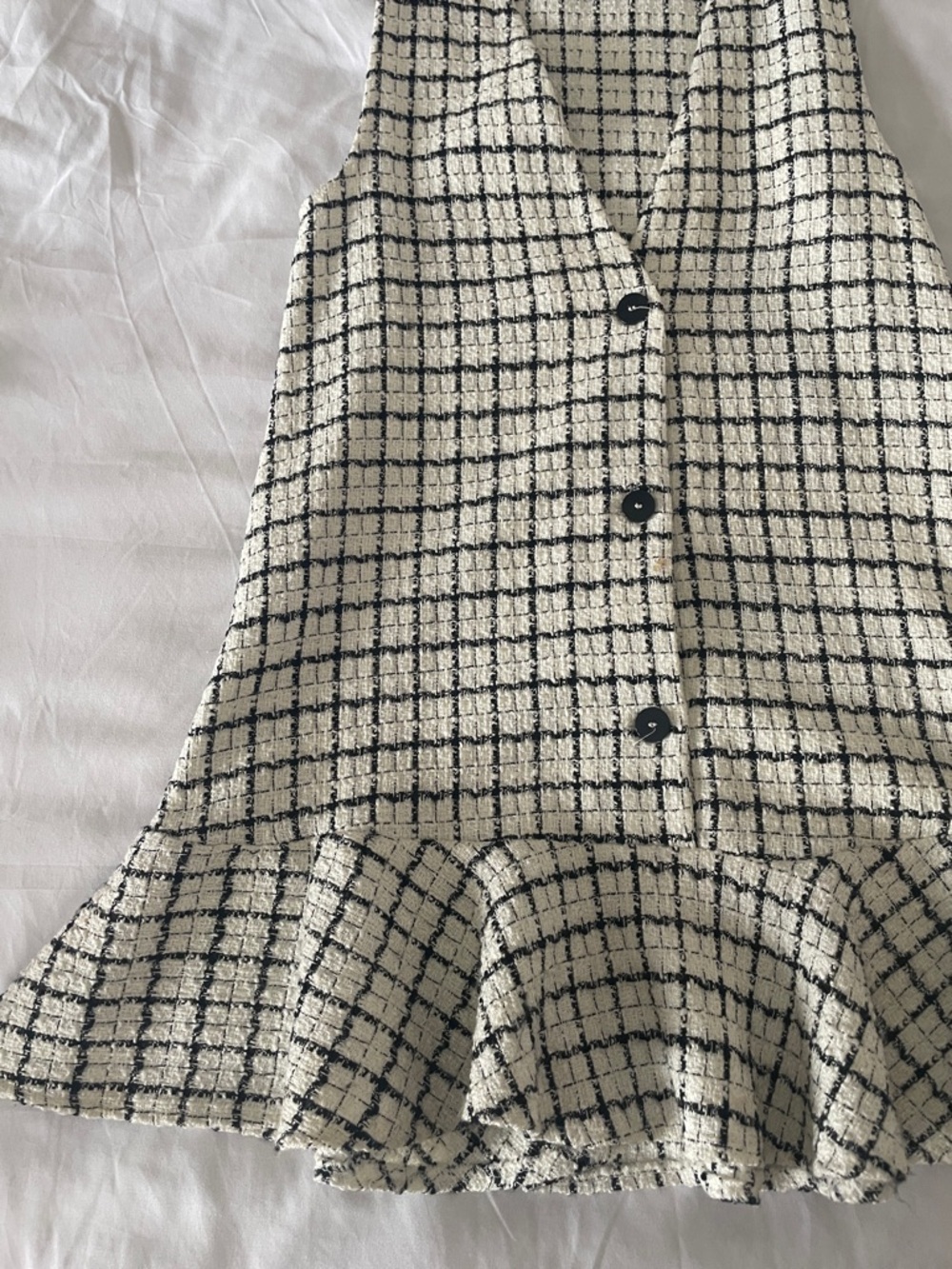 Zara Black & Cream Checked Tweed Double-Breasted Blazer - Picture 4 of 5